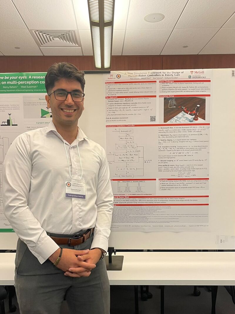 Parsa Jafarian standing in front of his research poster at a conference session.
